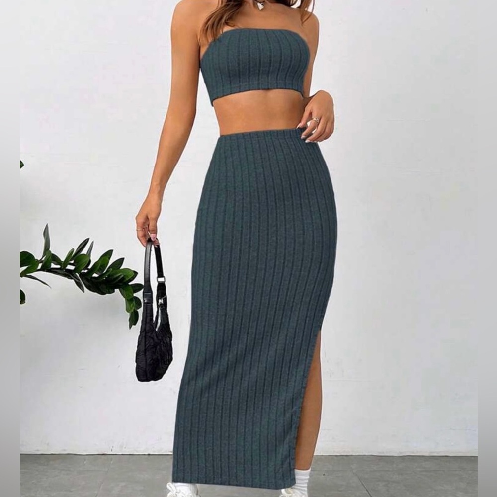 SHEIN Ribbed Knit SET in Dark Gray